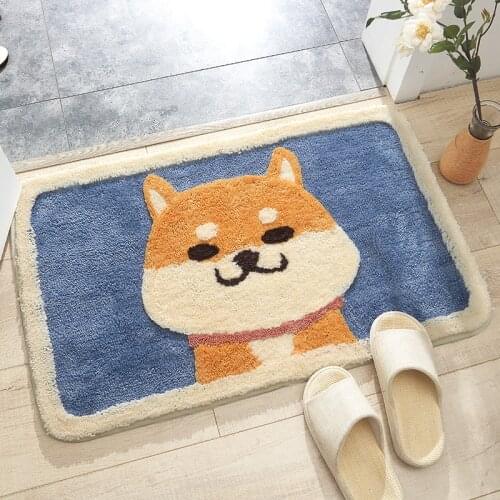 Cartoon Akita dog flocking carpet floor mats household bathroom door bathroom non-slip mat absorbent foot mat