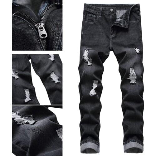 Mens light-colored mens straight-leg pants, handsome all-match pants, summer beggar pants, ripped jeans