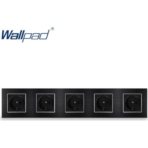 5 EU Socket German Standard Wallpad Luxury Wall Outlet Satin Metal Panel 430*86mm Wall Power Outlet Schuko