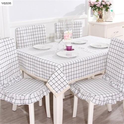 Vezon New Elegant Cotton Linen Print Floral Tablecloths Delicate Waterproof Plaid Lace Table Runner Cloth Towel Napkins Cover
