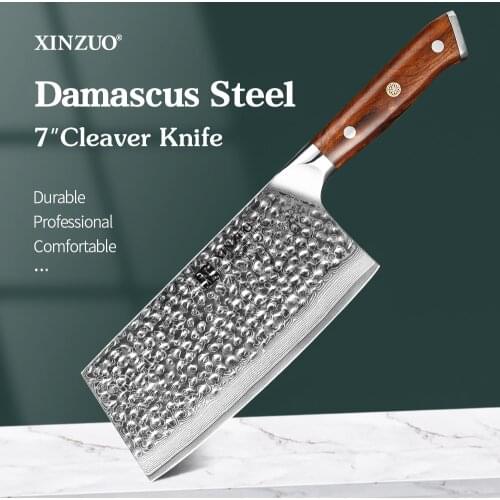 XINZUO 7'' Inches Cleaver Knife Janpanse 67 Layers Damascus Steel 10Cr15CoMov Ironwood Handle Meat Vegetable Slicer Cook Tools