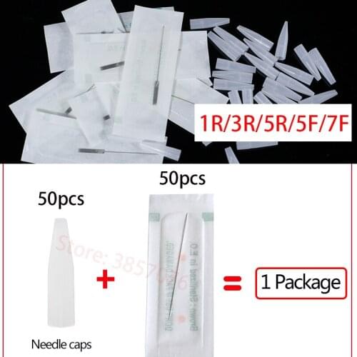 50pcs Disposable Traditional needle and caps Tattoo Permanent makeup needle tips 1R/3R/5R/5F/7F pmu needles for Eyebrow Lips