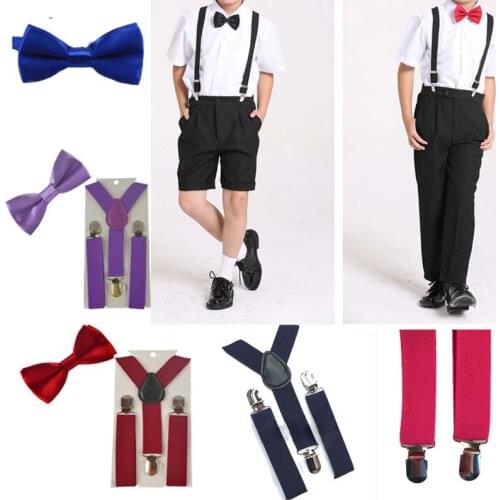 2pcs Suspenders Boys Girls Adjustable Bow Tie Set Y Back Bowties Kids Bowties Children Necktie Toddler Braces Elastic