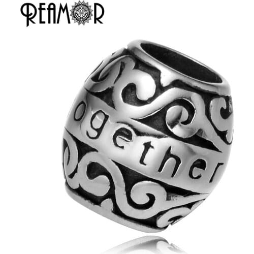 REAMOR Polishing 316L Stainless steel Together Forever Letter Vine European Charm Beads Spacer Bead Fit Bracelet Jewelry Making