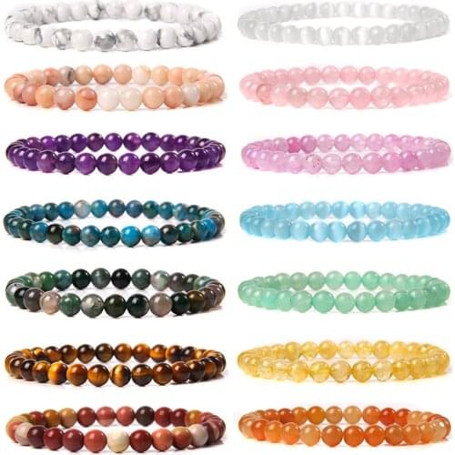 Wholesale 6MM Natural Stone Various Colors Beaded Bracelets For Women Men Quartzs Agates Garnet Sunstone Handmade Bangle Jewelry