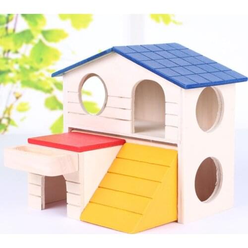 1PC Luxury Hamster House Double Wood Folding Cute Hamster Guinea Pig Pet Cage House Small Animal Sleeping Room Supplies