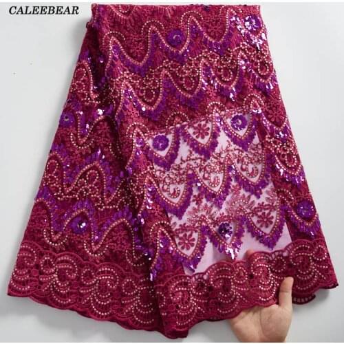 Rose African Net Lace Fabric 2021 High Quality Heavy Sequins Lace French Mesh Tulle Lace Fabric For Wedding Party Dresses S2296