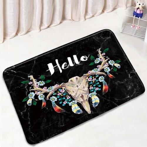 Animal Flowers Skull Bath Mat Bohemia Ethnic Style Non-Slip Kitchen Foot Pad Living Room Carpet Water Absorption Bathroom Mats