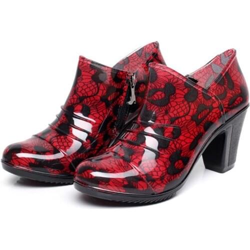 Aleafalling New Arrival Rain Boots Waterproof Shoes Woman Rain Woman Water Rubber Ankle Boots Zip Flower Botas 36-40 W045