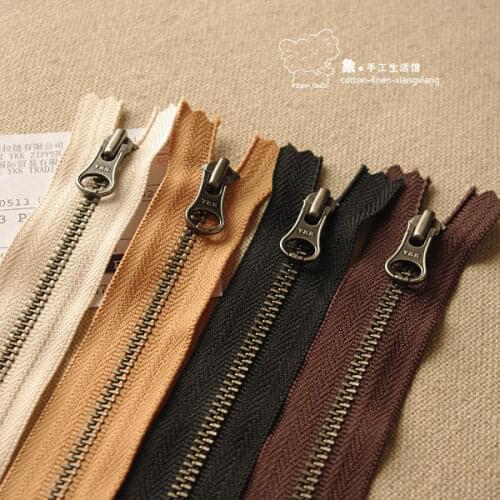 Diy handmade leather bags cloth ykk 17cm 3 quality antique silver metal zipper zip