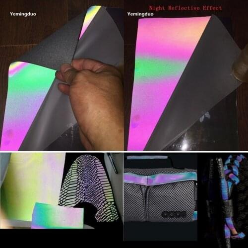 Black color changing rainbow luminous reflective PU fabric