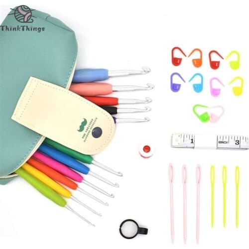 ThinkThings 31Pcs Crochet Kit and Bag Stitches Knitting Craft Case Crochet Full DIY Tool Set Sewing Kit for Kids and Beginners
