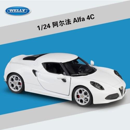 Welly Diecast 1:24 Scale Simulator Metal Model Car Alloy Toy Car Alfa 4C Sports Car Racing Car Toys For Children Gift Collection