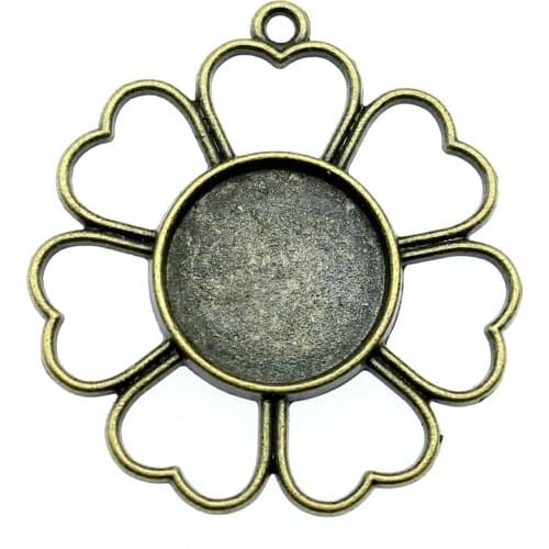 WYSIWYG 10pcs 14mm Inner Size Hollow Flower Style Zinc Alloy Cameo Cabochon Base Setting Charms Pendant Jewelry Accessories