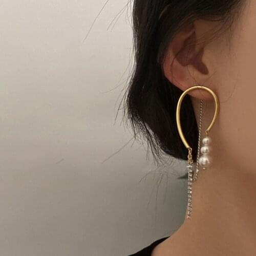 Exaggeration Irregular Line U Shape Geometric Tassel Long Earrings for Women Fashion Statement Pearl Earrings Luxury Jewelry