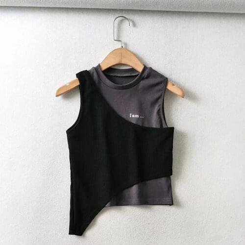 High-waisted Open Umbilical Top Vest Female Sexy Stitching Fake Two Irregular Slim Short Sleeveless T-shirt Female DLDD207