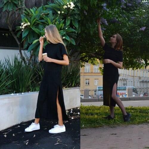 Women Summer Maxi T Shirt Dress Beach Casual Sexy Boho Elegant Vintage Bandage Bodycon Wrap Black Split Long Dresses Plus Size