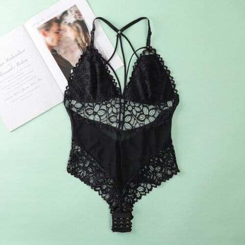 Women Mesh Bodysuit Lace Sexy Lingerie Women Deep V Bodysuit Ladies Sexy Summer Overalls
