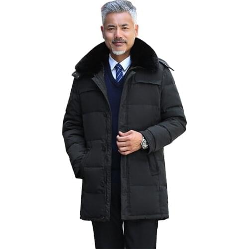 Winter Down coat middle age men casual warm hooded down coats luxury high quality fur collar thick long down jacket men