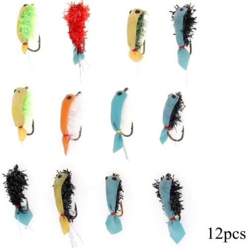 12pcs Insect Fly Files Fishing Lure Artificial Shrimps Fishing Bait Single Hooks Carp Fish Lure for Lake / River / Stream