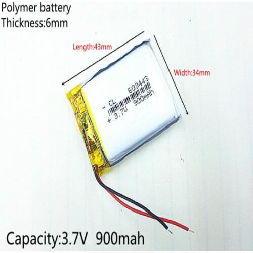 3.7V,900mAH,[603443] NTC,Polymer lithium ion / Li-ion battery for GPS,mp4,cell phone,speaker,DVR RECORDER;603443