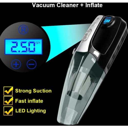 4 in 1 Car Handheld Vacuum Cleaner with Digital Tire Inflator Pump Pressure Gauge LED Light Vacuum Cleaner For Home Auto Car