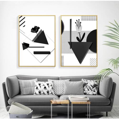 Abstract Posters Black and White Geometric Plant Wall Art Flower Canvas Painting Print Picture Modern Living Room Decoration