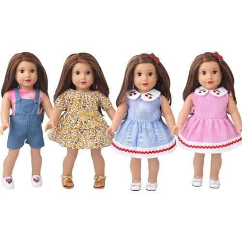 2021 New Born New Baby Fit 18 inch 43cm Doll Clothes Accessories Summer Cherry Floral Dress For Baby Birthday Gift