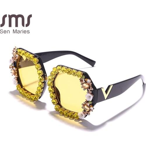 Diamond Oversized Sunglasses Women Men 2021 Trend Rhinestone Glass Male Female Eyewear Vintage Eyeglasses Big Shades UV400