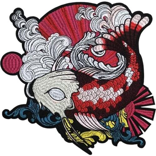 New 1 PC Carp Fish Design Embroidered Patches for Clothes Japanese Ethnic Style Appliques for Shirts DIY Handmade Sewing Craft