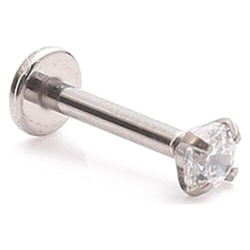 ASTM F136 Titanium Internally Threaded Bezel Set Prong Set Zircon Labret Stud Titanium Body Jewelry 1.2*8*3mm