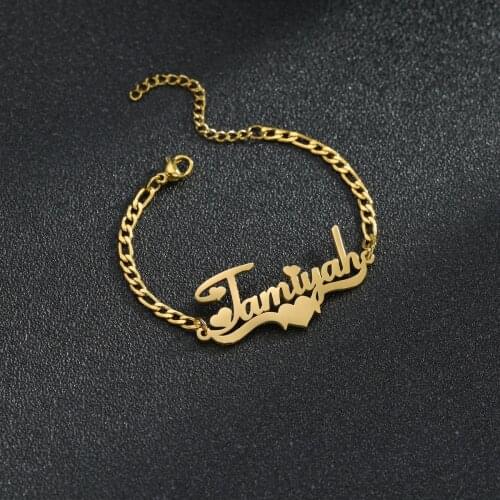 Personalized Custome Stainless Steel Bracelets Bengle Name Heart Cuban Chain Custom Name Bracelets Adjustable For Birthday Gifts