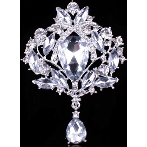 Glass Crystal Rhinestones Flower Brooch Wedding Bridal Bouquet Accessories Jewelry Large Brooch Pin for Women