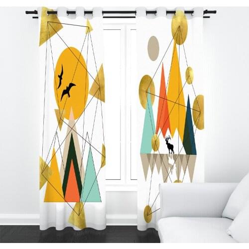 Color cartoon geometric pattern window curtain Digital Print For Living room Bedroom Half-Blackout Drapes 2 Panels With Hooks
