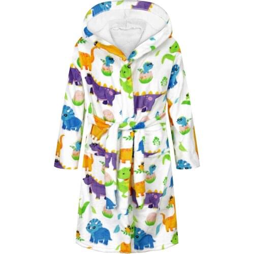 Children Bathrobe Velvet Long Sleeve Casual Cute Cartoon Print Hooded Warm Bath Robe Nightgown Girls Boys Pyjamas Kids Sleepwear