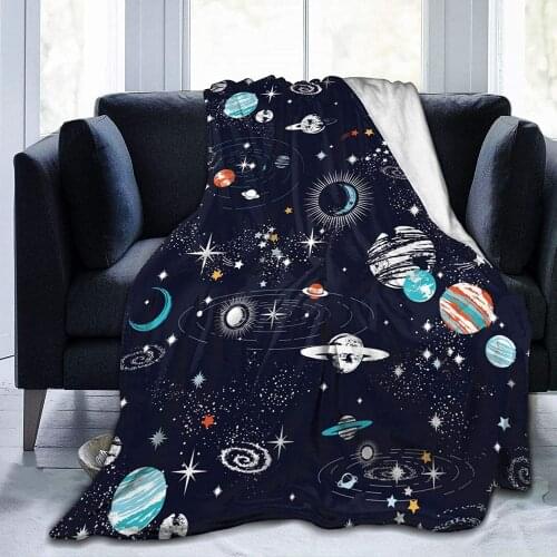 Space Milky Way Solar System Adventure Planet Rocket Galaxy Starry Sky Constellation Fleece Flannel Blanket Soft Fluffy Blanket