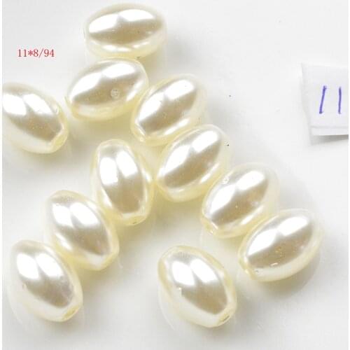 FLTMRH 20pcs 11*8mm Imitat ion Pearl Beads Charm Two Hole European Plastic Spacer Rice Beads Foery Making