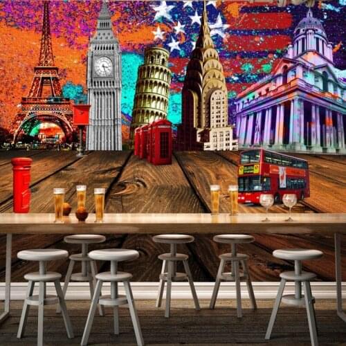 Photo wallpaper European American style retro world name architectural back wall decoration painting stereo wallpaper mural