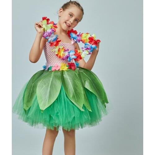 Hawaiian Girl Carnival Disguise Cloth Halloween Flower Costume Dress For Show Performance Baby Princess Tutu Dress Nina Disfraz
