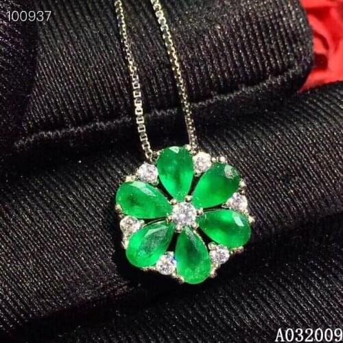 KJJEAXCMY fine jewelry 925 Sterling Silver inlaid natural emerald noble girl new Pendant Necklace support test