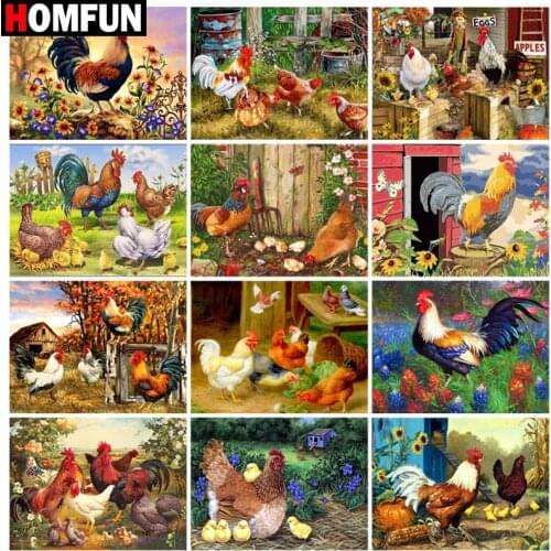 HOMFUN Rhinestone Painting Crystal Decor Diy Diamond Painting "Chicken farm animal" 3D Cross Stitch Pattern Diamond Embroidery