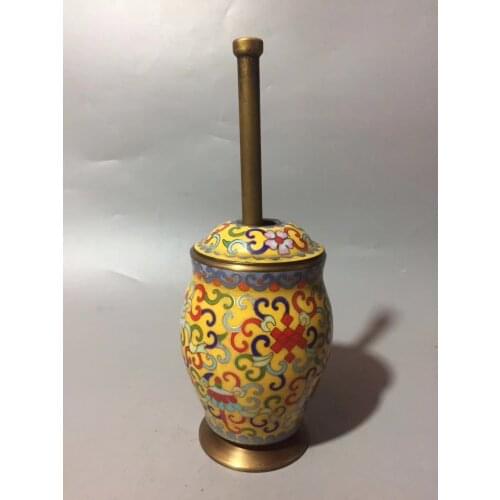 Chinese Cloisonne Carved Flower Copper Statue Brass Grinder Jar Healthy Longevity Home Furnishing Decoration