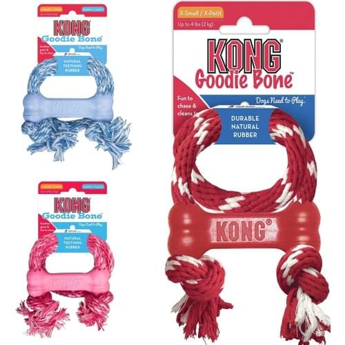 KONG KP51 Puppy Goodie Bone with Rope (XS) Red/Pink/Blue