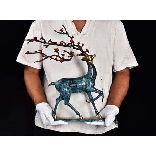 Limited Edition Home store Company SHOP Decor TOP Handmade bronze GOOD LUCK FU GUI plum blossom deer Sculpture decor ART Statue