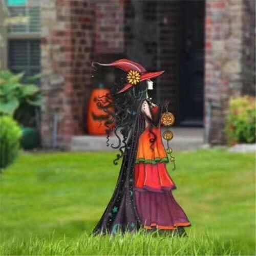 Halloween Metal Witch Decor Garden Lawn Sexy Witch Sign Ornament Yard Garden Decor Home Decoration Yard Stake Decoration