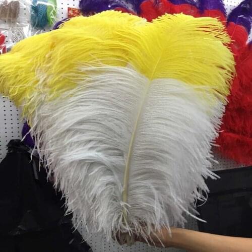 New 50 pcs White and Yellow 24-26inches/60-65cm "thick stem" male ostrich feathers Wedding Birthday Christmas Decoration