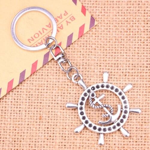 New Fashion Keychain 45*49 mm rudder anchor helm Pendants DIY Men Jewelry Car Key Chain Ring Holder Souvenir For Gift