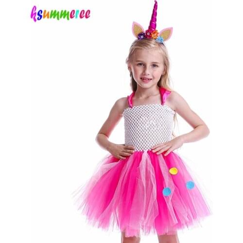 Halloween Hot Pink Unicorn Tutu Dress for Girl Princess Cute Pony Clothes Kid Cosplay Ball Gown Carnival Party Baby TUTU Costume