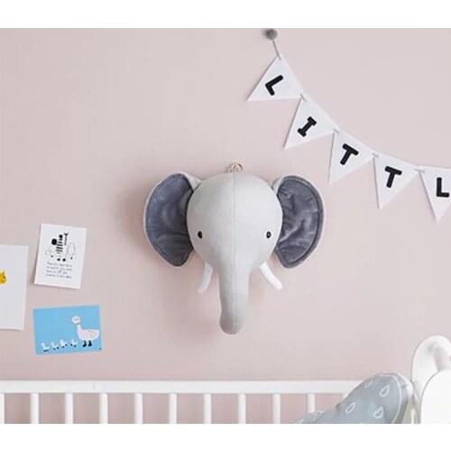 Nordic Style Plush Toy Animal Heads Elephant Bear Deer Wall Decor Baby Girl Christmas Birthday Stuffed Toys Nursery Wall Hanging