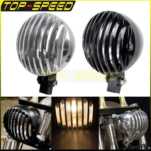 Polish/Black Motorcycle H4 Front Billet Aluminum Headlights With 4.5'' Grille Cover For Harley Bobber Chopper Cafe Racer Cruiser